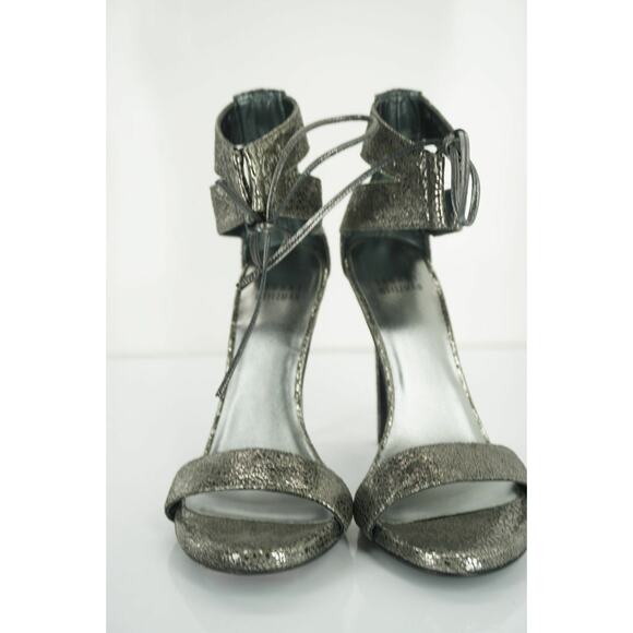 Stuart Weitzman Tynela Pewter Leather Ankle Strap High Heel Sandals - Picture 9 of 12
